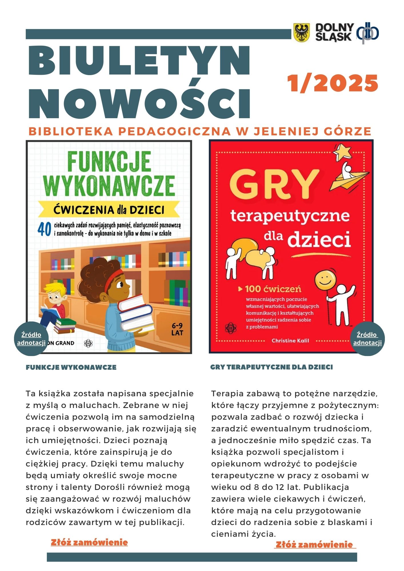 Biuletyn Nowości nr 1/2025 - Dolnośląska Biblioteka Pedagogiczna Filia w Jeleniej Górze