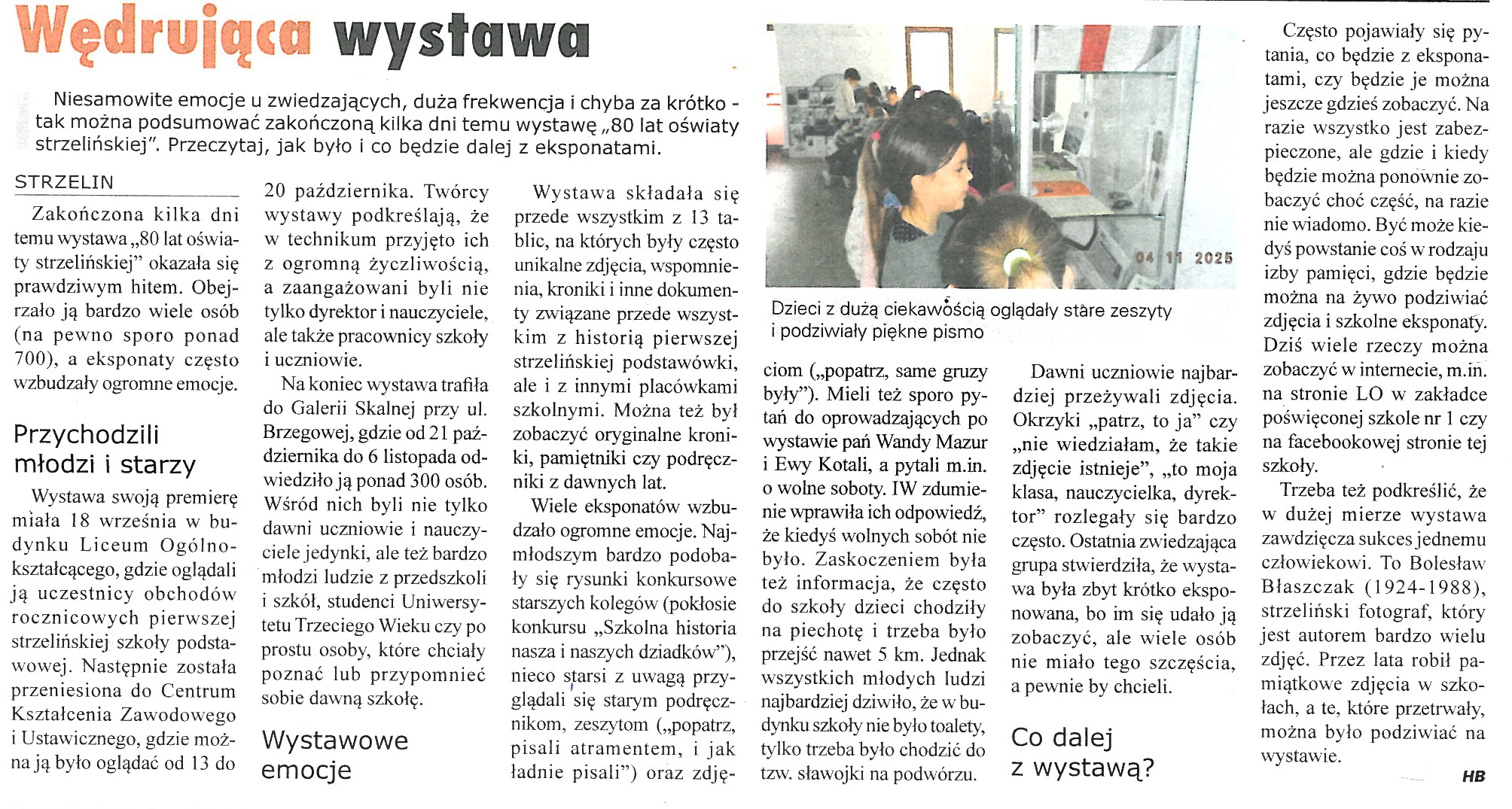 wędrująca wystawa - artykuł w gazecie lokalnej Słowo Regionu