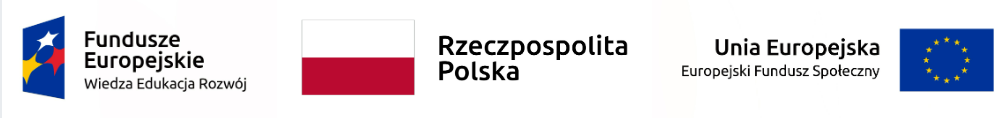 Grafika przedstawiająca logo FE z programem Wiedza Edukacja Rozwój, barwy Rzeczpospolitej Polskiej, logo UE oraz Europejski Fundusz Społeczny