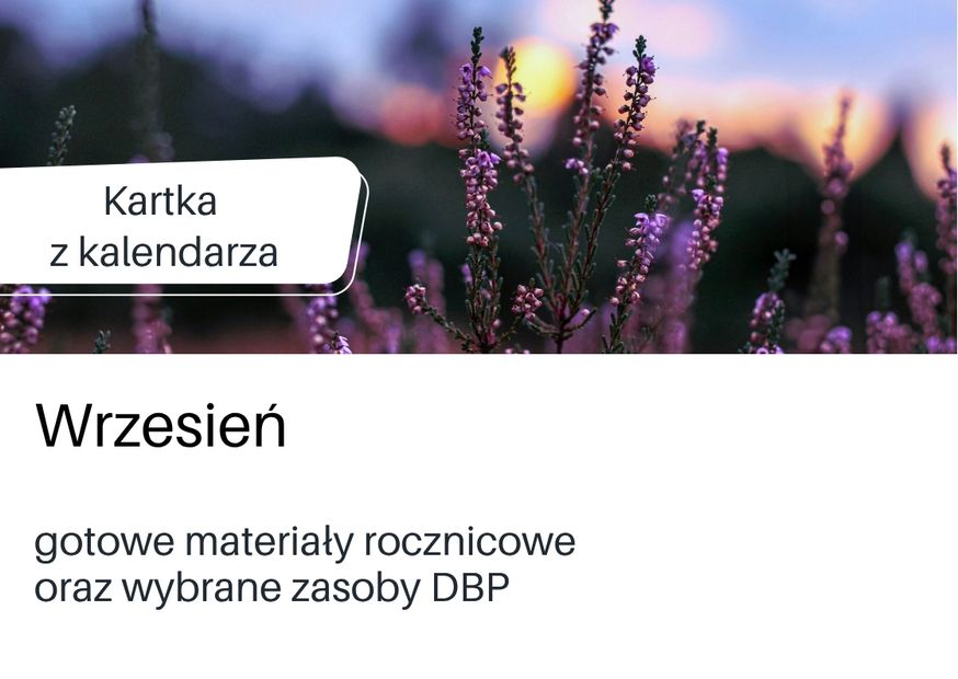 Kartka z kalendarza, lista wydarzeń we wrześniu na podstronie serwisu DBP.