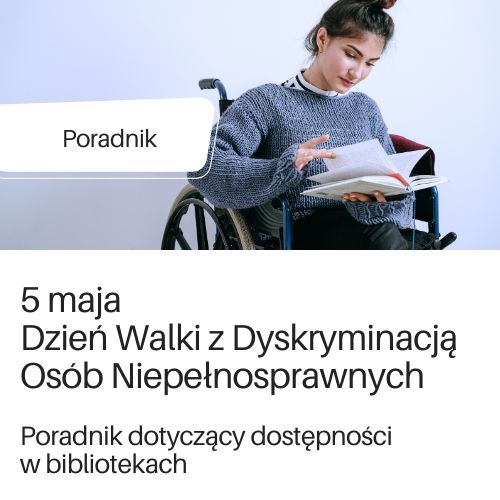Grafika ilustracyjna kierująca do poradnika na temat dostępności w bibliotekach