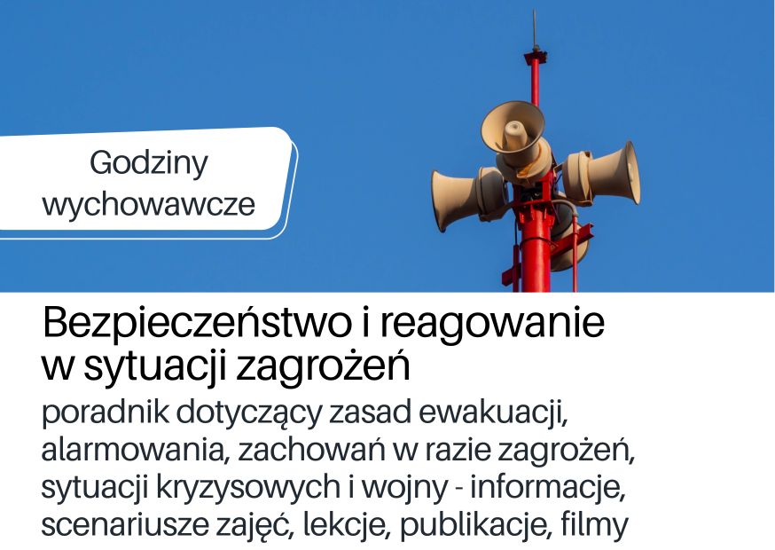Poradnik dotyczący Bezpieczeństwo i reagowanie  w sytuacji zagrożeń, strona w serwisie Canva.