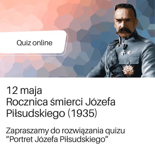 Grafika ilustracyjna kierująca quizu o Józefie Piłsudskim