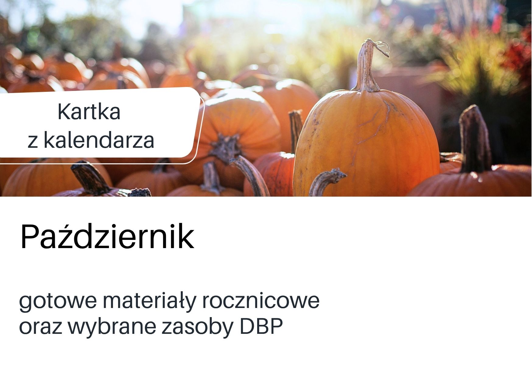 Kartka z kalendarza, lista wydarzeń we październiku na podstronie serwisu DBP.