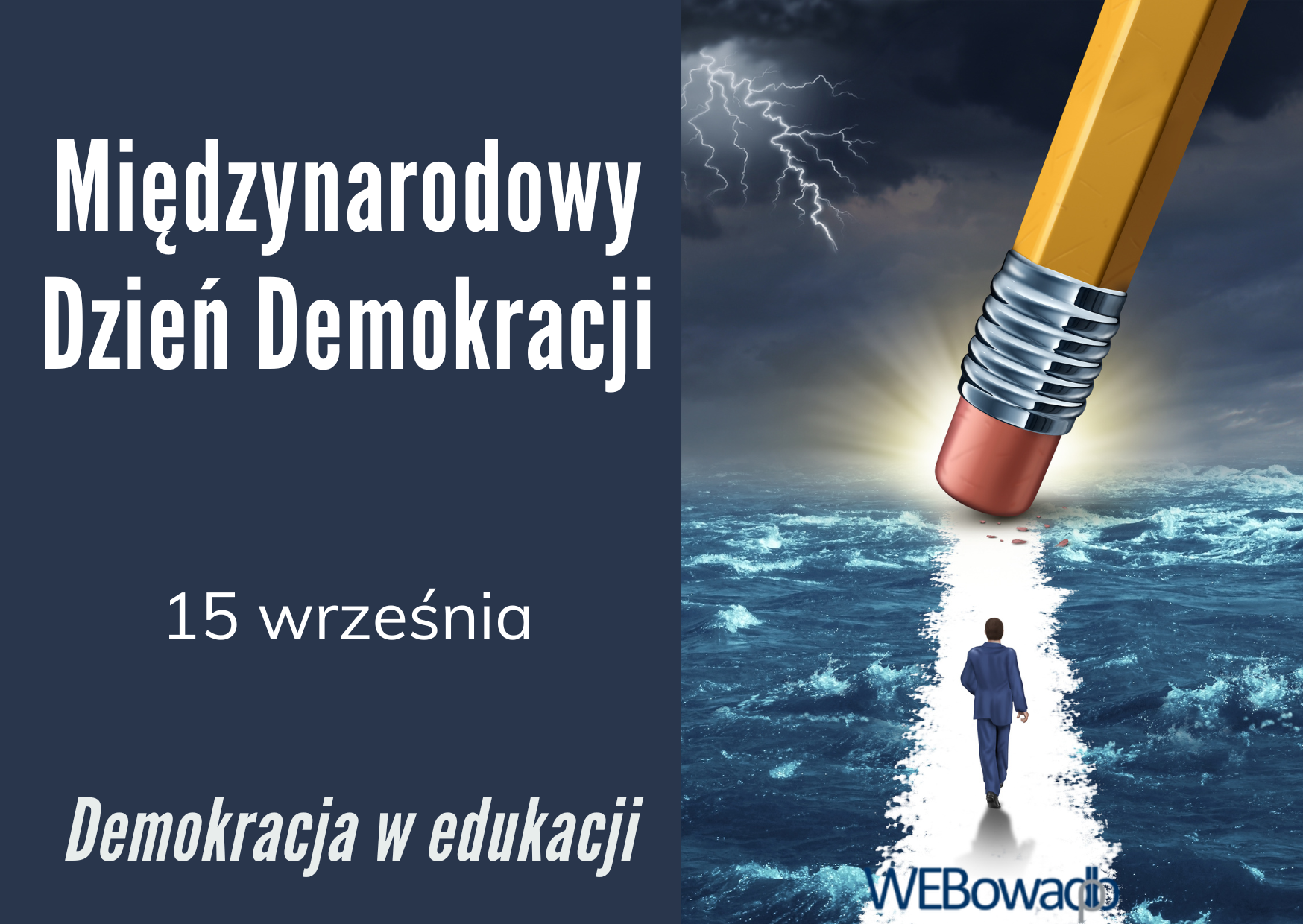 Grafika z linkiem do materiału w bibliotece zasobów internetowych nt. Demokracja w edukacji