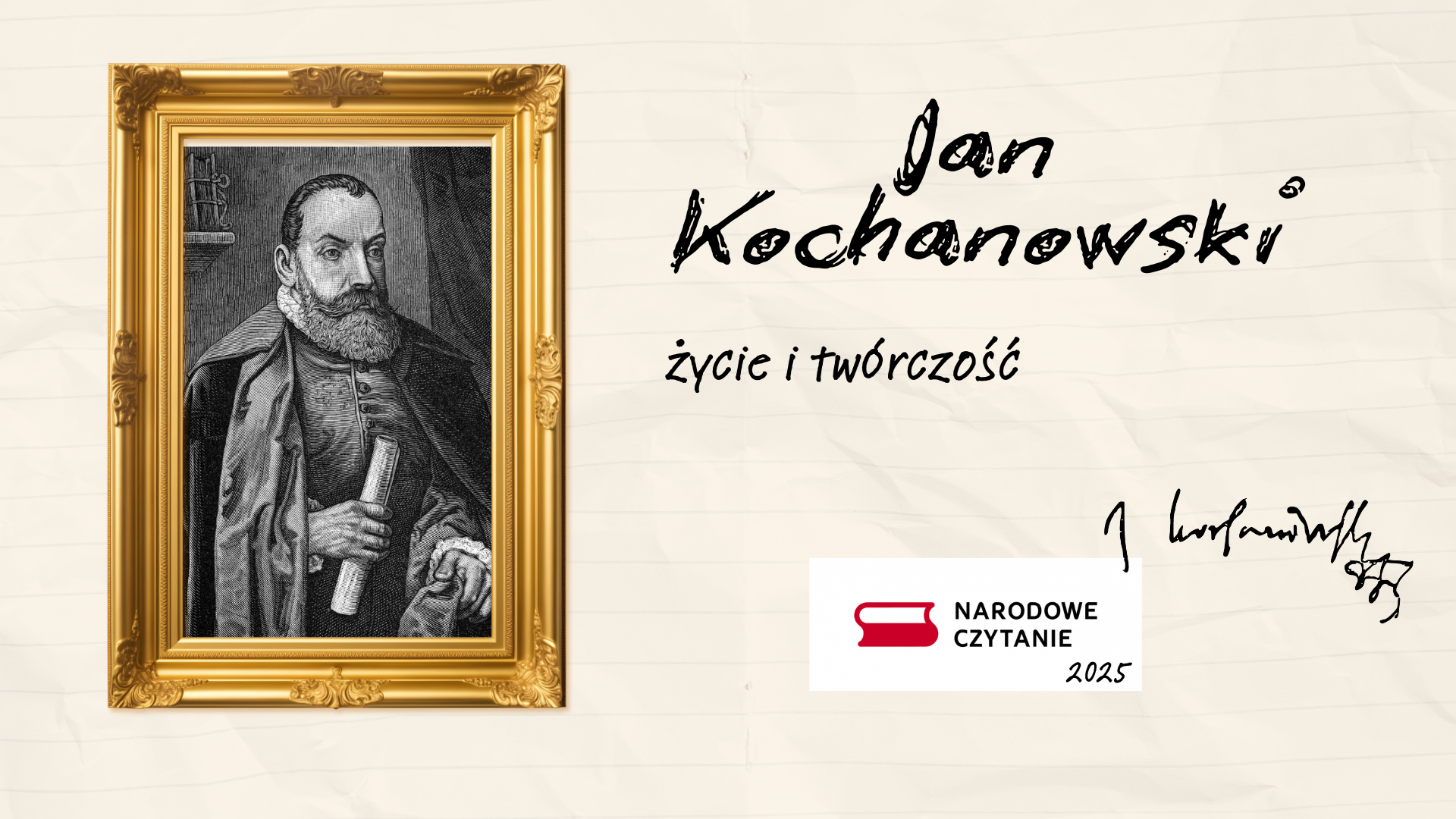 Grafika ilustracyjna z linkiem do informacji o Janie Kochanowskim