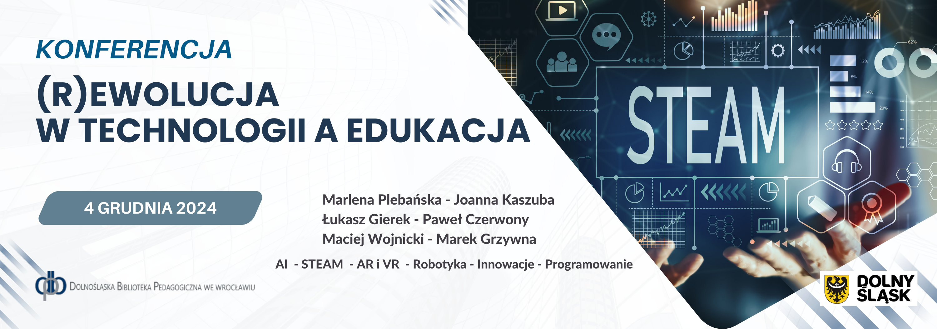 Grafika z przekierowaniem do informacji o konferencji (R)ewolucja w technologii a edukacja