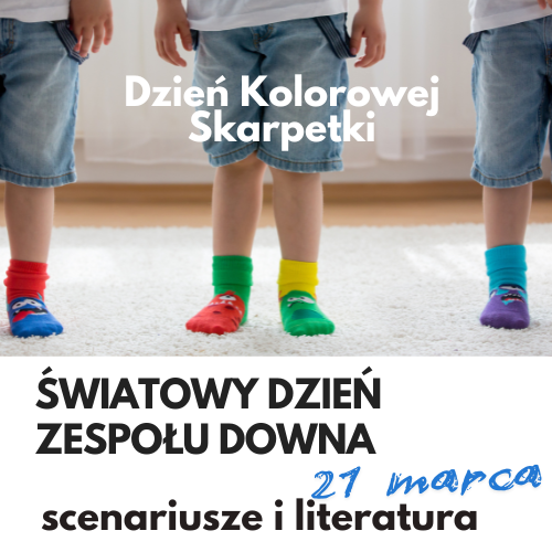 Grafika z linkiem do materiałów: Dzień Zespołu Downa - Dzień Kolorowej Skarpetki