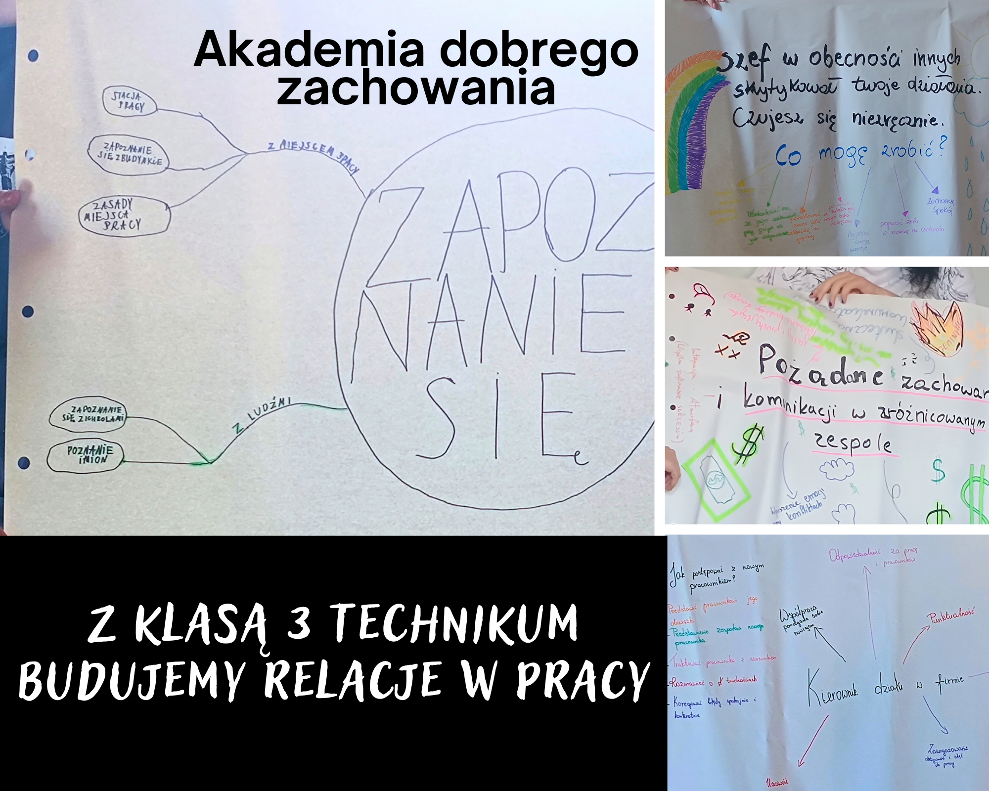 Grafika ilustracyjna: zajęcia Życie składa się ze szczegółów z uczniami technikum