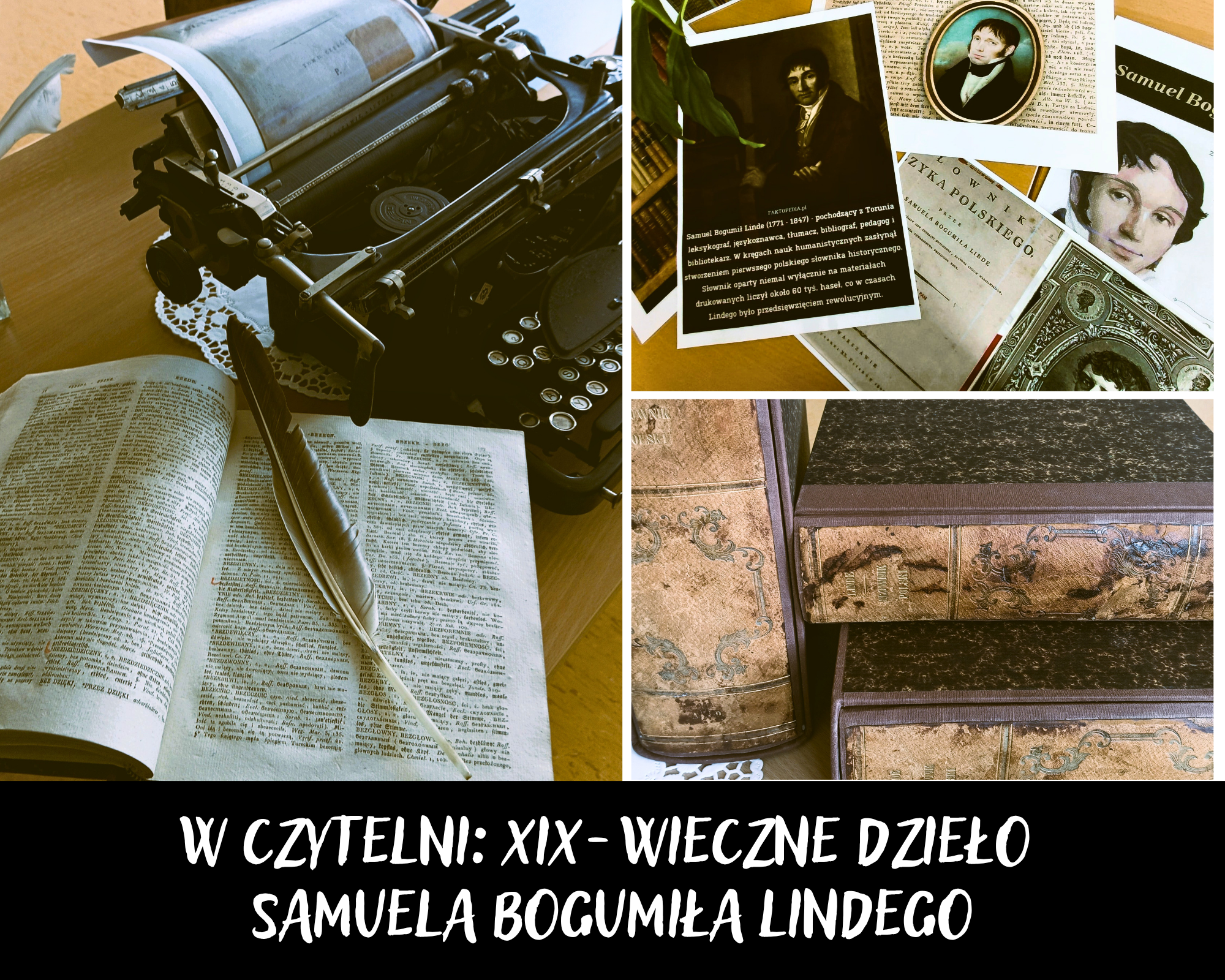 Grafika ilustracyjna: W Czytelni - XIX-wieczny Słownik języka polskiego Samuela Lindego